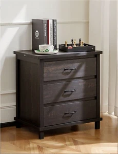 Elegant Black 3-Drawer Nightstand, Rustic-Inspired Design, Durable Solid Wood - Picture 1 of 9
