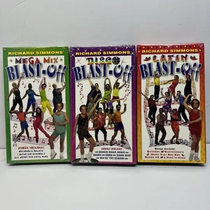 3 Richard Simmons Blast Off VHS Exercise Workouts Videos Fitness Disco Latin NEW - Picture 1 of 9