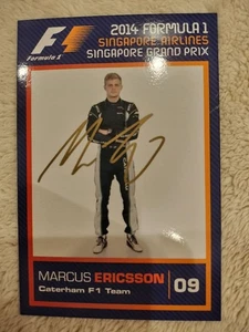 Tarjeta de piloto de Fórmula 1 autografiada por Marcus Ericsson 2014 GP de Singapur - Imagen 1 de 1
