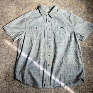 Woolrich Mens Gray Chambray Short Sleeve Button Up Shirt Large 0585 - Picture 1 of 5