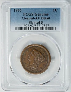 1856 Large Cent 1c Slanted AU Detail PCGS - Picture 1 of 3