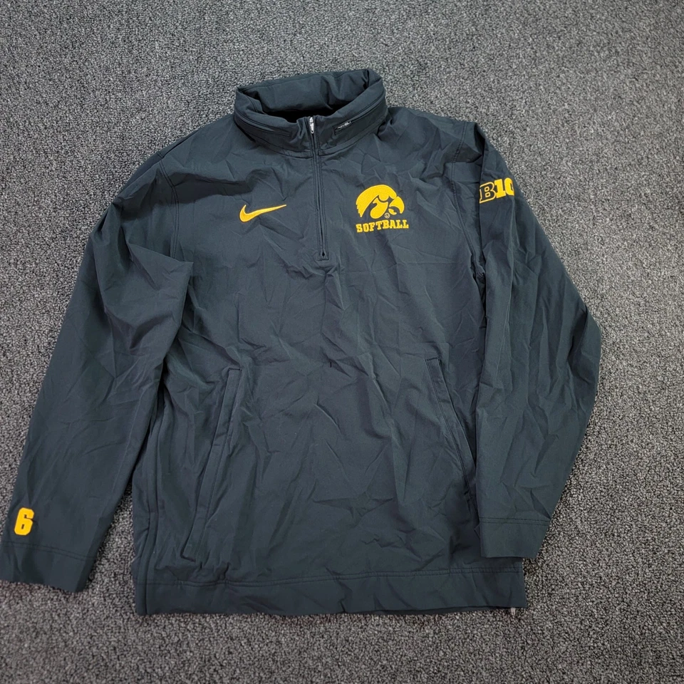 Iowa Hawkeyes Pullover Adult M Black Nike Coaches Jacket Softball Hooded 1/4 Zip - Image 1 of 4