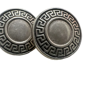 Sterling Silver Greek Key Stud Earrings Classic Round Design 925 - Picture 1 of 5