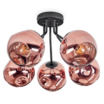 Hofstein Cesaro 5-burner ceiling lamp metal/glass black/copper ceiling light - Image 1 of 4