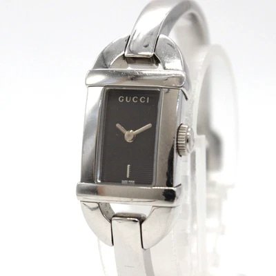 [Exc+5] Reloj para mujer GUCCI 6800L esfera negra 16 mm banda plateada Qz de JAPÓN A332 Foto 1 de 4