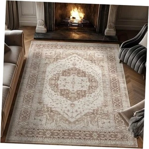 Washable Area Rug 8x10 for Living Room Ultra-Thin 8'x10' Retro Multi Taupe - Picture 1 of 7