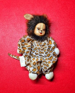 Vintage Springford Porcelain Hand-Painted Cheetah Cat Clown Sand-Filled Doll 6" - Picture 1 of 4