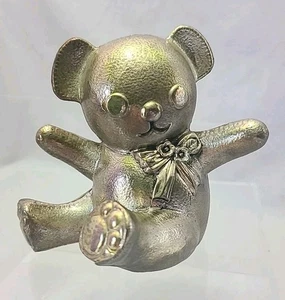 Vintage Metal Bear Coin Bank Silver plate 4.5" Teddy Bear Nursery Decor - Picture 1 of 11
