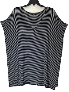 Daily Ritual Ava Viv Women’s white & blue stripe T Shirt /high low hem Sz XL - Picture 1 of 8