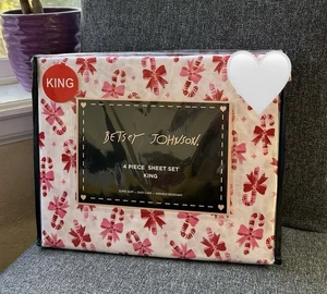 ¡Nuevo! Juego de sábanas Betsey Johnson 4 piezas King Navidad vacaciones bastón de caramelo arco - Imagen 1 de 3
