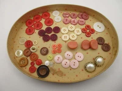 Lot (55+) Vtg Button Hard Plastic Red Pink Brown White SETS & SINGLES - Image 1 of 4