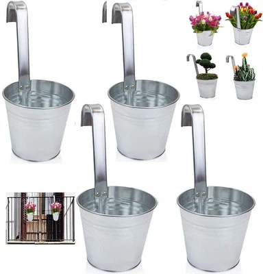 4x Blumentopf Hängetopf Pflanztopf Balkon Zaun Blumen Übertopf Kräuter Zink Topf - Bild 1 von 4