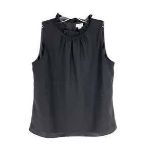 J Crew Factory Ruffle Neck Blouse Womens Size Small Black Back Keyhole Classic - Picture 1 of 8