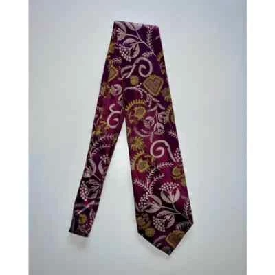 Christian Lacroix - Silk Burgundy Tie with Flower Motif - Image 1 of 3