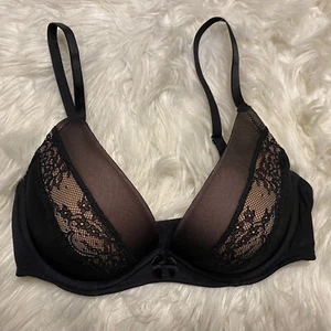 Adore Me 32D Bra Black Plunge Push Up Underwire Back Closure - Picture 1 of 7