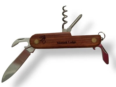 复古 Montauk Lodge 木质手柄口袋刀多工具不锈钢和黄铜 — 第 1/4 张图片