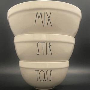 Rae Dunn MIX STIR TOSS Large Letter Mixing/Nesting Bowl 3pc Set Made in China - Picture 1 of 24
