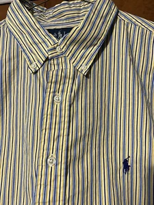 Ralph Lauren Shirt Mens 17 34/35 Yellow Blue Stripes Classic Button Down Pony - Picture 1 of 4
