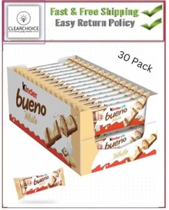 Limited Italian Kinder Bueno WHITE Chocolate Bars - 2 bars/pack (30 Pack) Crunch - Picture 1 of 3