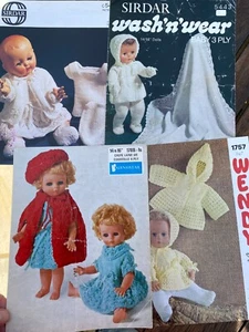 4 Knitting Patterns Doll's Clothes 14" & 16" Tall Coats Vest Cape Dress Shawl - Picture 1 of 3