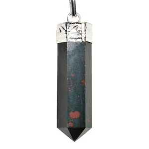 CHARGED Himalayan Faceted Bloodstone Point Pendant + 20" Stainless Steel Chain - Picture 1 of 11