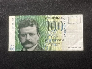1986 Central Bank Of Finland 100 Markka Banknote - Pre Euro - Picture 1 of 2