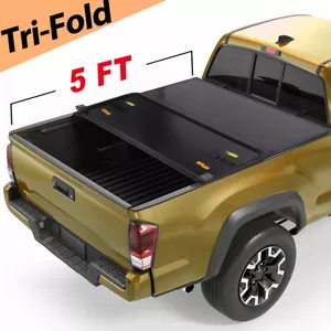 5FT Tri-Fold Fiberglass Hard Truck Bed Tonneau Cover For 2024 2025 Toyota Tacoma - Picture 1 of 15
