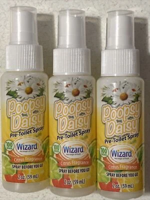 Poopsy Daisy Pre-Poo Spray By Wizard 2oz ea. Citrus Scent (Lot Of 3) THIS WORKS