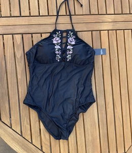 Traje de baño Mossimo negro halter talla XL de una pieza nuevo con etiquetas - Imagen 1 de 13