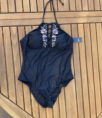 Mossimo Black Halter Sz XL One Piece Swimsuit NWT - Image 1 of 4