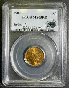 PCGS MS65RD 1907 Indian Head Cent FULL RED GEM BU PQ Premium EEPS Photo Seal SQ - Picture 1 of 3