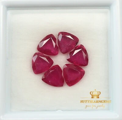 5 MM 6 Pcs Natural Ruby Trillion Cut Loose Gemstone Lot, Glass Filled 3.80 CT - Image 1 of 3