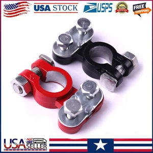 2Pcs Car Battery Terminals, Top Post Connectors with Protector, Universal Fit - Picture 1 of 24