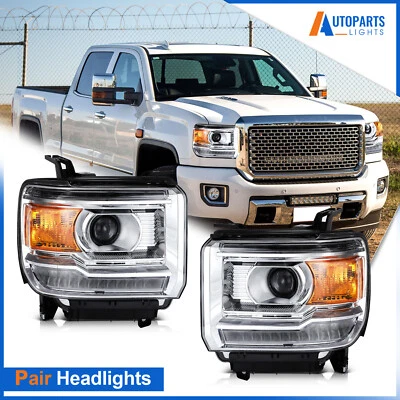 Conjunto de faros proyectores cromados para GMC Sierra 1500 2500HD 3500HD 2014-2019 Foto 1 de 4