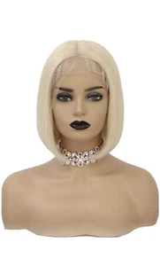 100% Human Hair 13x4 Bob 12inche Lace Frontal Straight Grey Color 180%density - Picture 1 of 4