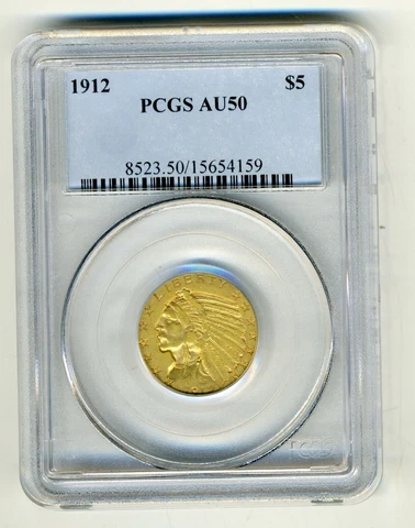 1912 INDIAN HEAD $5 HALF EAGLE GOLD PCGS AU50 Cover