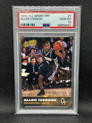 🏀1996-97 All Sport PPF #7 Allen Iverson 76ers RC Rookie PSA 10 POP 14 (RARE) - Image 1 of 3