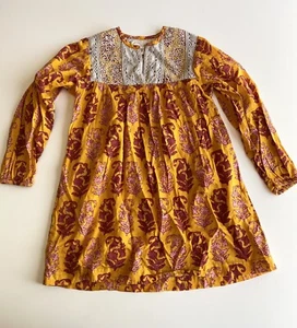 Peek Kids Cotton Long Sleeve Orange Floral Boho Tunic Dress Sz S (4-5) EUC - Picture 1 of 8