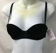 Auden 32aa Black Plunge Coverage Push up Strapless Convertible Lace Accent Bra