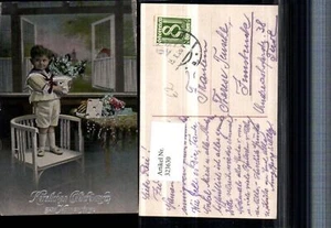 323630,Präge AK Silberverzierung Namenstag Junge Bub m. Blumen Stuhl Tisch Brief - Bild 1 von 1