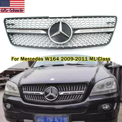 Front Upper Grille W/Emblem For Mercedes W164 2009-2011 ML320 ML350 ML550 Grill - Image 1 of 4