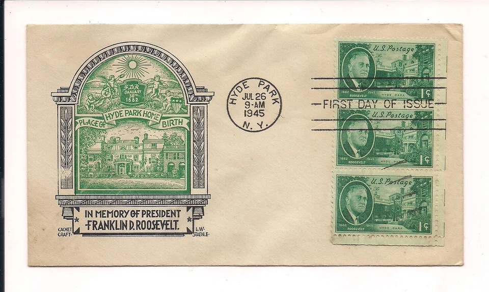 FDC 1945 Franklin D. Roosevelt- Hyde Park home - First Day of Issue - 1 cent - Image 1 of 1