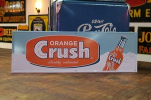 ORANGE CRUSH SODA POP EMBOSSED METAL SIGN WITH BOTTLE MOUNTAINS STORE COKE PEPSI - Picture 1 of 9