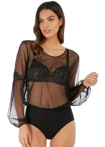 WACOAL LUMIERE DOUCE BLACK BODY SHEER BODYSUIT SIZE UK S / AU 10 - Picture 1 of 1