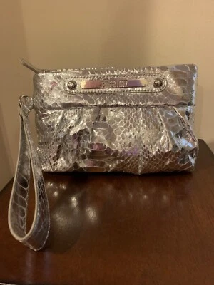 Jennifer Lopez Shiny Silver Textured Wristlet/Clutch Purse - Image 1 of 4
