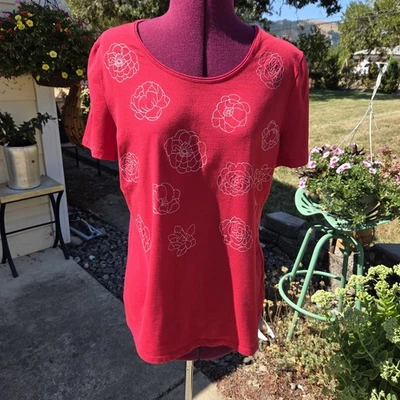 Camisa de mujer Rebecca Malone roja bordada. Talla L Foto 1 de 4