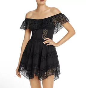 Charo Ruiz Ibiza Vaiana Dress Size M Black Lace Off Shoulder Ruffle Gothic Boho - Picture 1 of 9