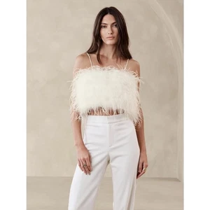 Crop top Banana Republic Luna piuma XS bianco festa nuziale glam anni 90 Y2K - Foto 1 di 9