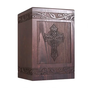 Cremation Urns for Human Ashes Adult Male Female, Wooden Carved Cross Urns - Picture 1 of 7