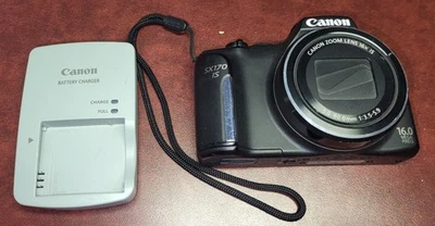 Canon PowerShot SX170 IS 16MP 16x Zoom Digital Camera Black - Image 1 of 4